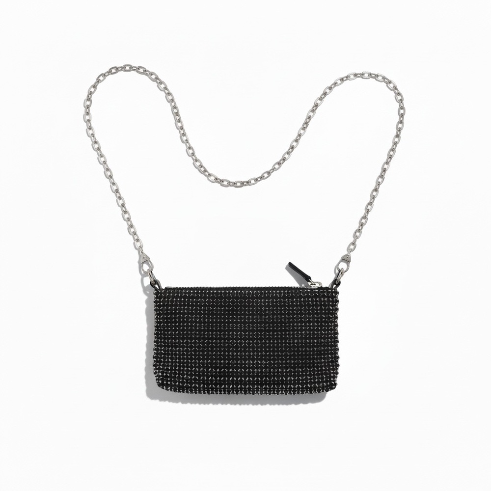 NEW Mini Fashion Crystal Bag Black Embellished Chain Strap Cocktail Clutch